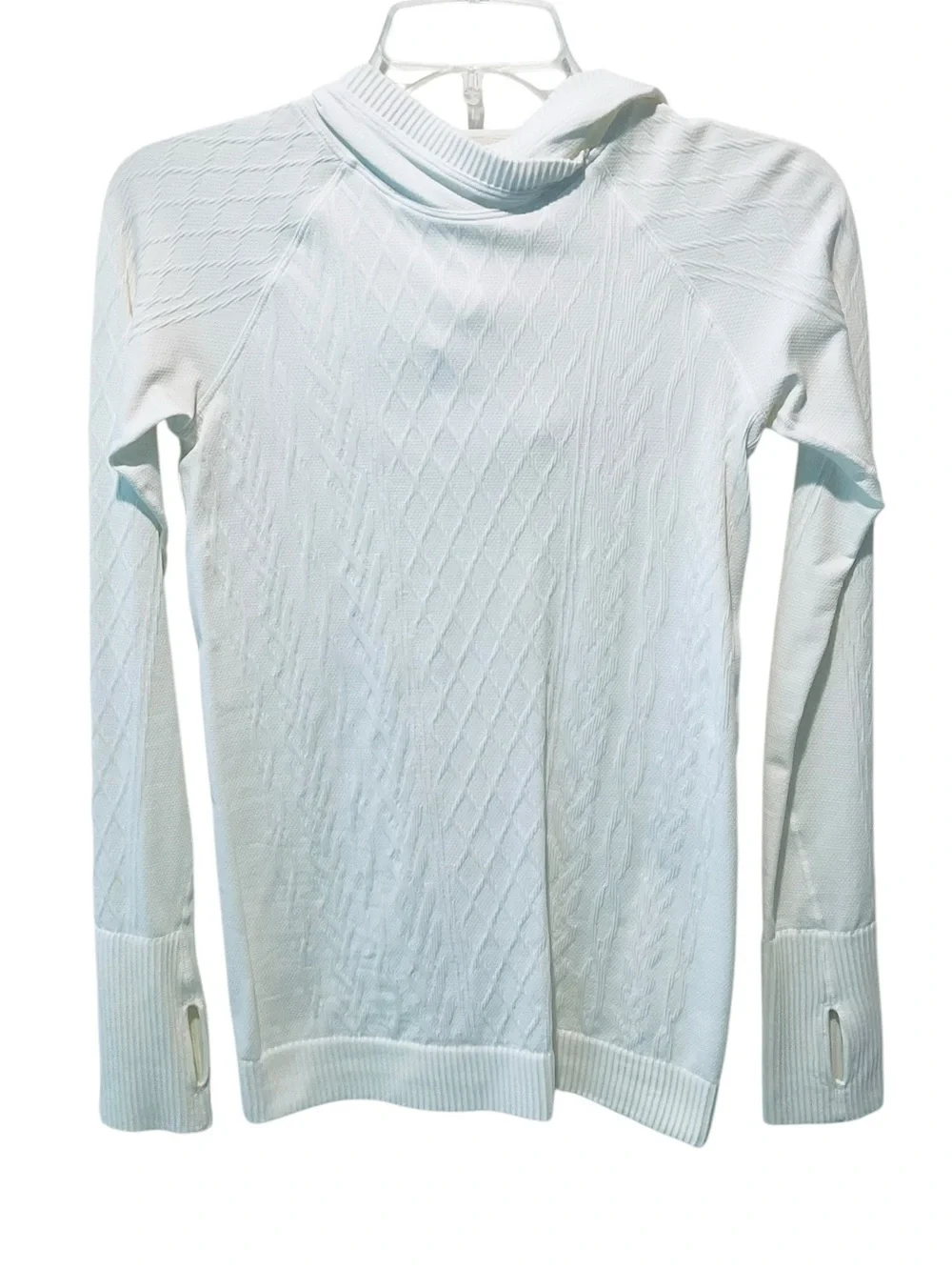 Lululemon Rest Less Hoodie White Textured Seamless Thumbholes Size 4